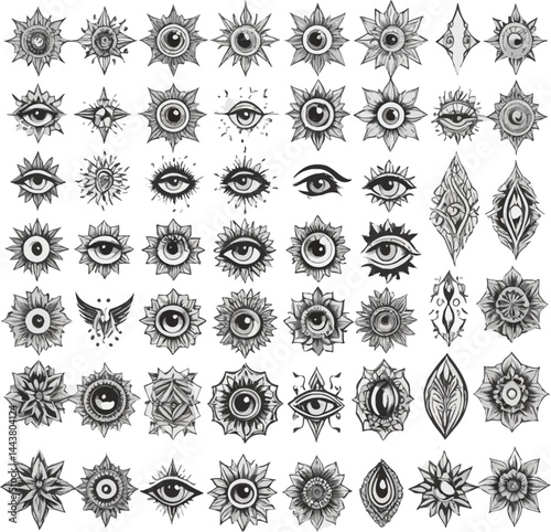 Tattoo Vector Set, Eye Motifs, Ornamental