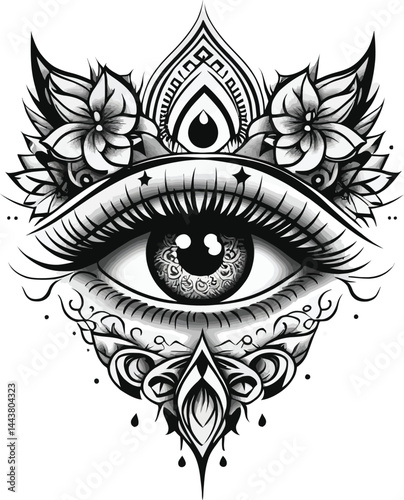 Tattoo Vector, Floral Eye, Ornamental