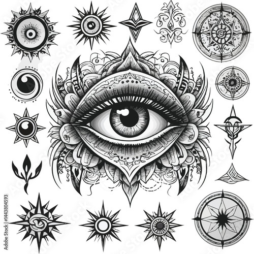 Tattoo Designs Vector, Eye, Occult Symbols