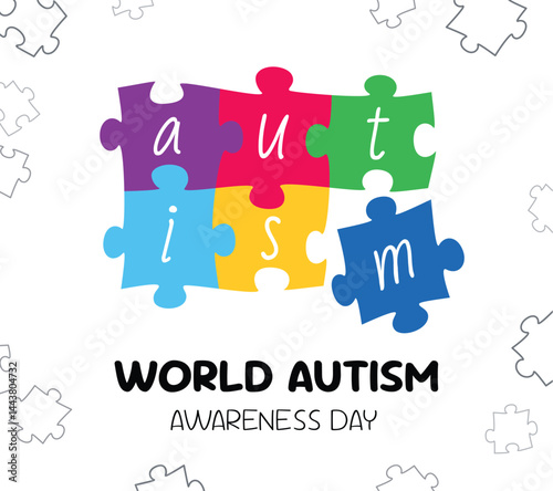 World Autism Awareness Day banner with colorful puzzle pieces. Vector illustration event web banner design