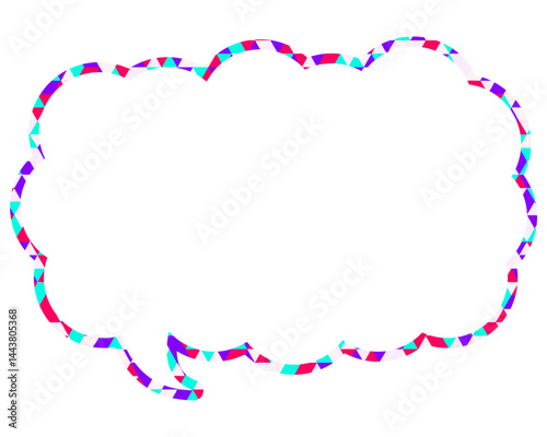 ステンドグラス風吹き出し　三角形模様　細長い雲形