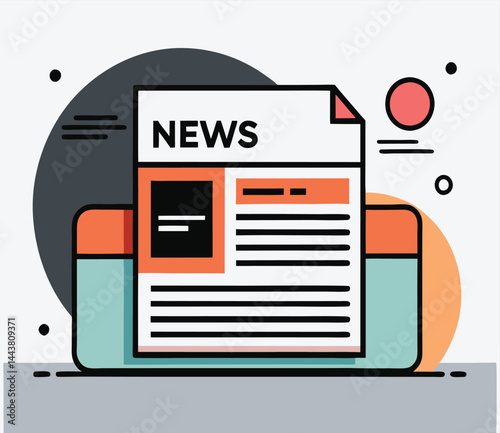 A stylized paper with the word News sits above modern shapes on a table