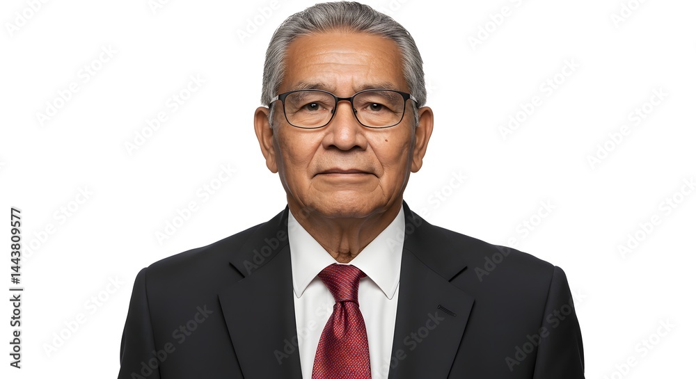 A distinguished elderly businessman poses in a formal suit with glasses on a white background. A distinguished elderly businessman poses in a formal suit with glasses on a white background.
