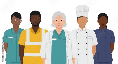 Diverse Group of Essential Workers Standing Together Proudly