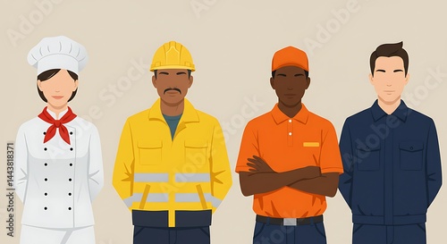 Diverse Workers Group Standing Side by Side Representing Various Occupations