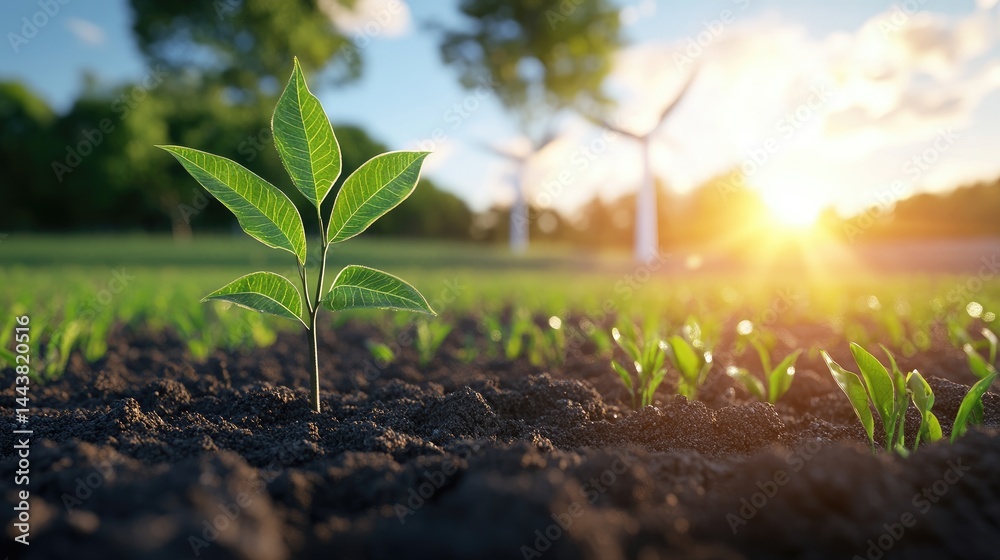Young plant growing in field renewable energy concept