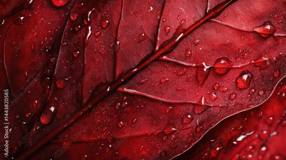 Fototapeta premium Deep red leaf with water droplets