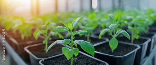 Obraz na płótnie Young plant seedlings growing in containers agriculture horticulture w salonie