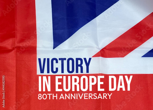 Victory in Europe Day Background with flag and typography. 80th anniversary of world war two victory concept backdrop, patriotic, national