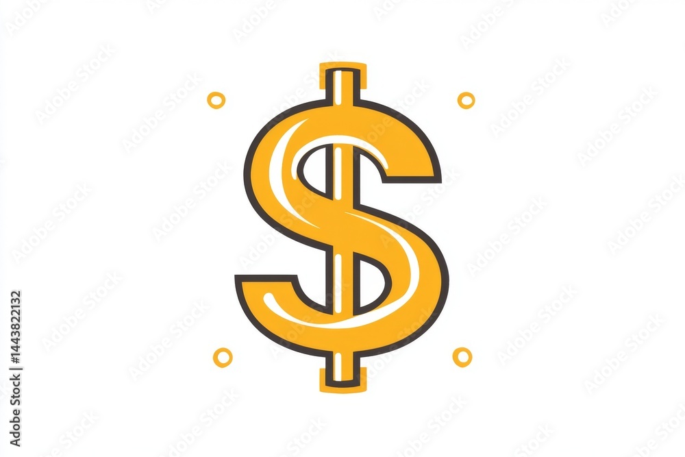 Fototapeta premium Gold dollar symbol with central line and shadow on white
