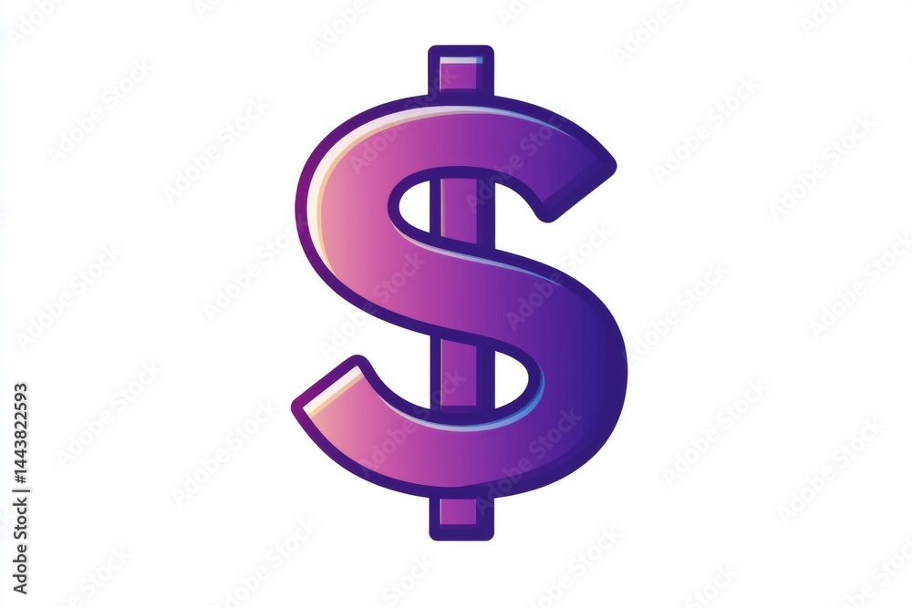 Obraz premium Gradient purple dollar icon with bold stylized shape and white background