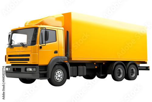 A vibrant yellow delivery truck on a transparent background ideal for logistics and transporta