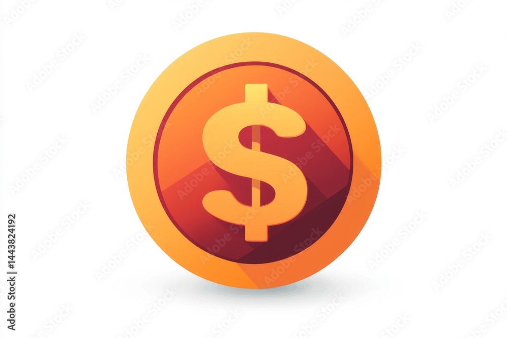 3D render of orange gold coin with dollar sign on white background 3D render of orange gold coin with dollar sign on white background