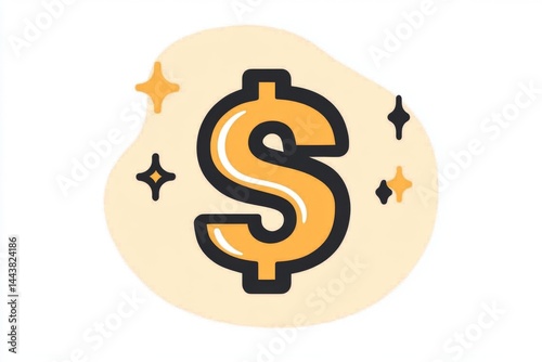 Obraz na płótnie Flat dollar coin with stars and sparkling accents in minimal style w salonie