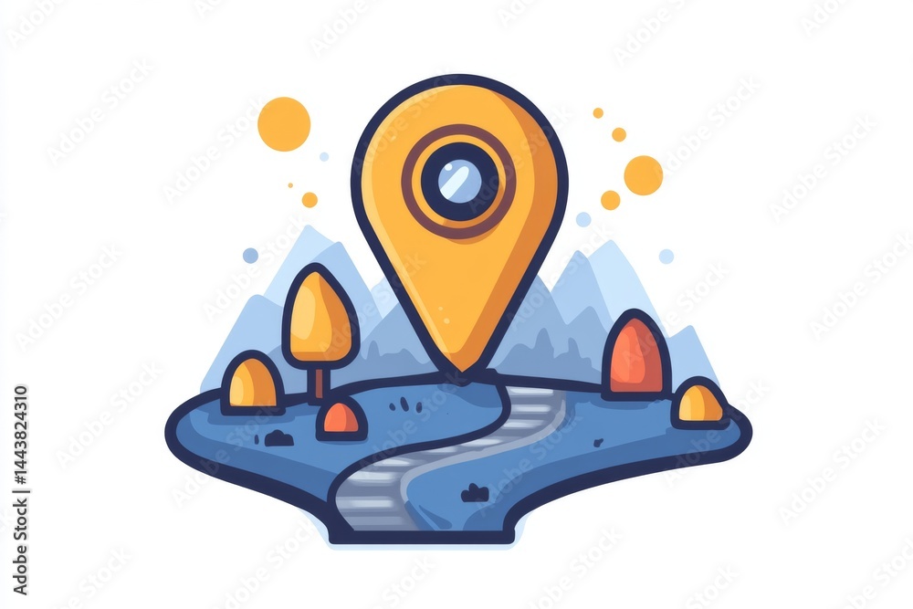 Flat vector map with location pin and water surrounding islands