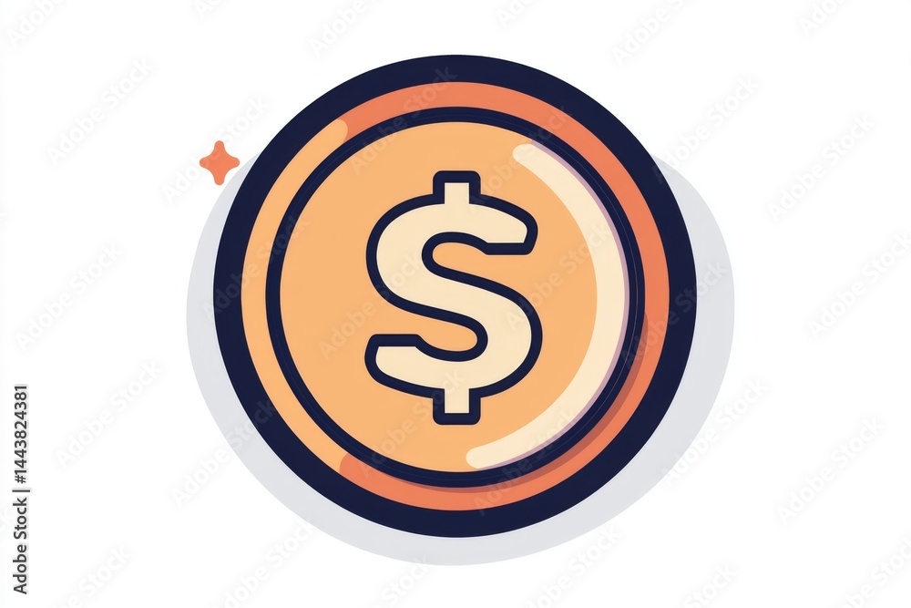 Circular orange coin icon with stylized dollar sign and outline