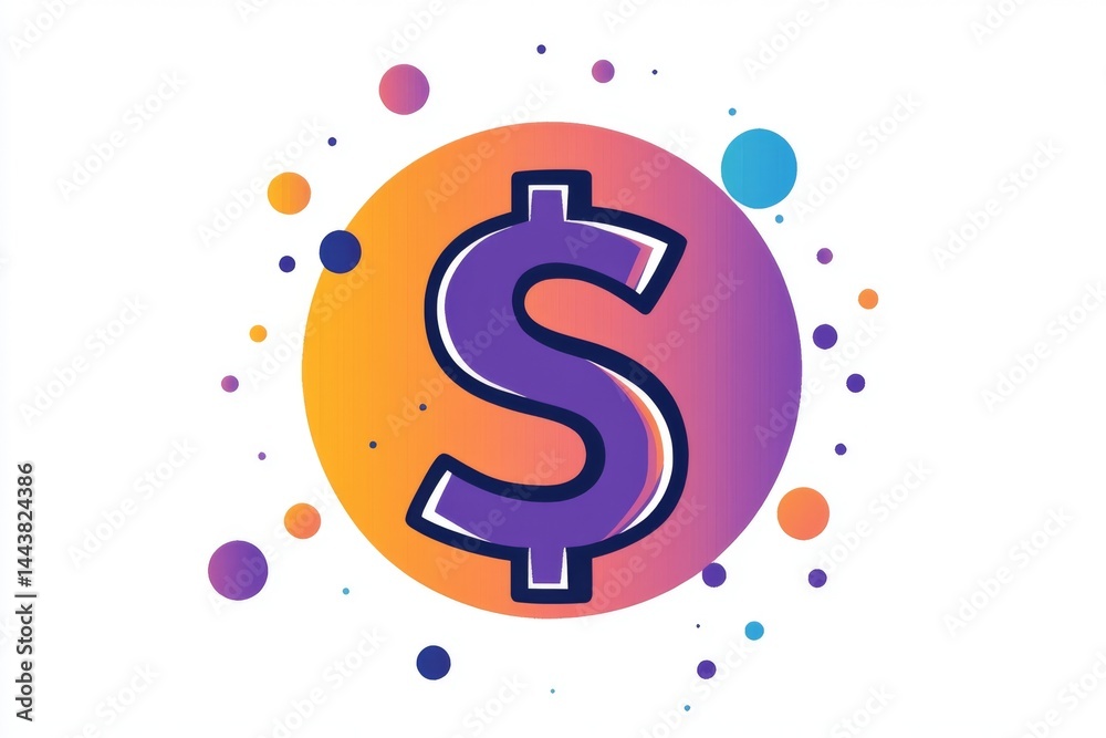 Purple gradient dollar symbol with circular shape and soft lighting