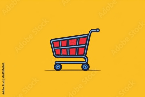 Obraz na płótnie Yellow background with red shopping cart icon and shadow w salonie