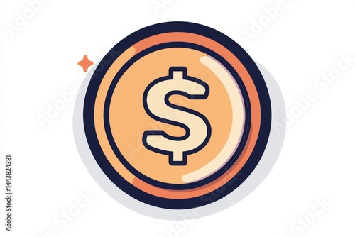 Obraz na płótnie Circular orange coin icon with stylized dollar sign and outline w salonie