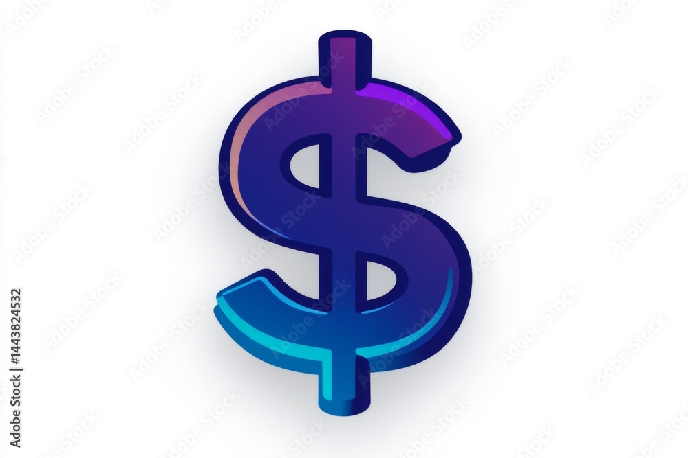 Gradient stylized dollar symbol in deep purple and cyan with 3D effect