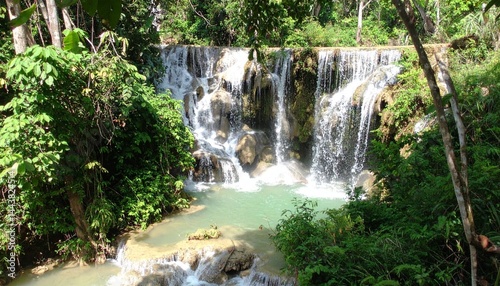Kuang Si waterfall in a luxurious jungle