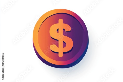 Obraz na płótnie Gradient pink and orange dollar coin with 3D shading on white background w salonie