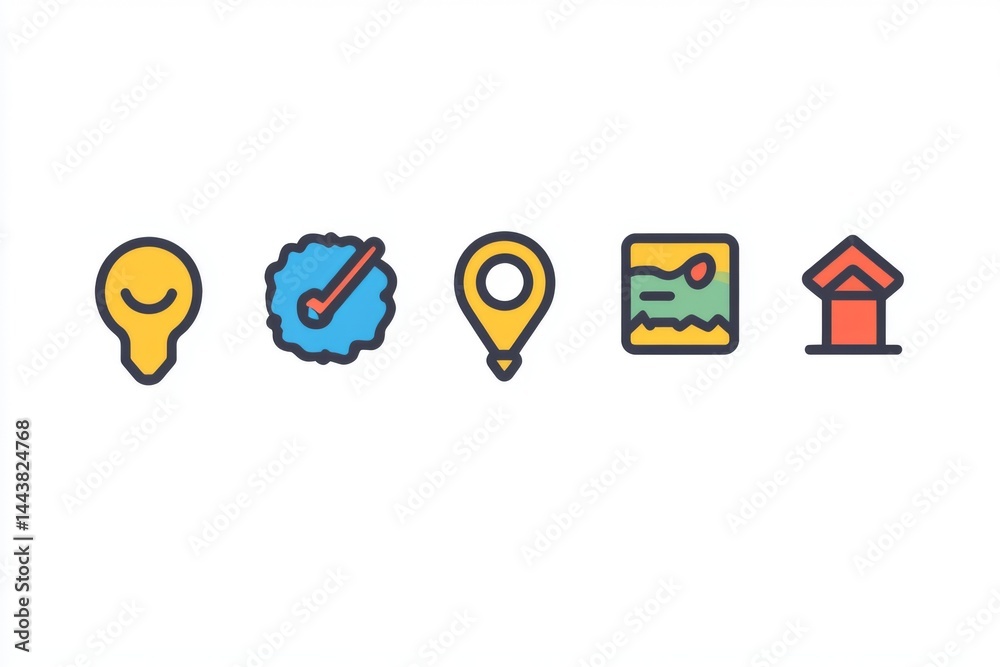 Colorful set of location map icons in flat style