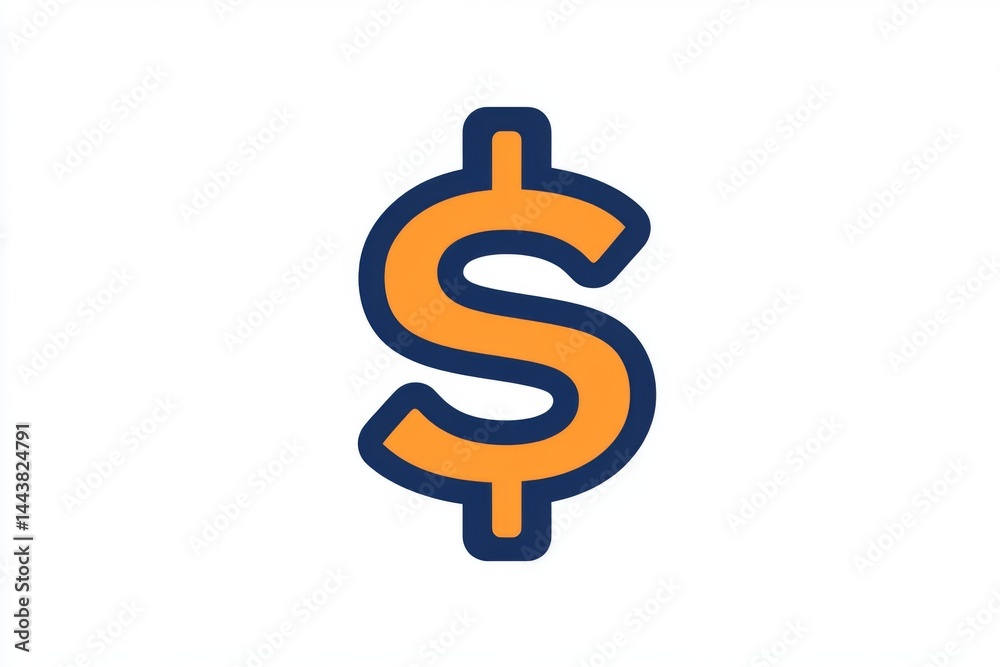 Modern yellow dollar symbol with dark outline shadow