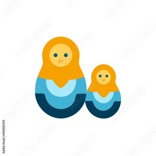 Colorful nesting dolls in cheerful blue and yellow colors, playful design, copy space