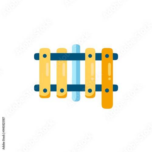 Colorful toy xylophone in cheerful blue and yellow colors, playful design, copy space