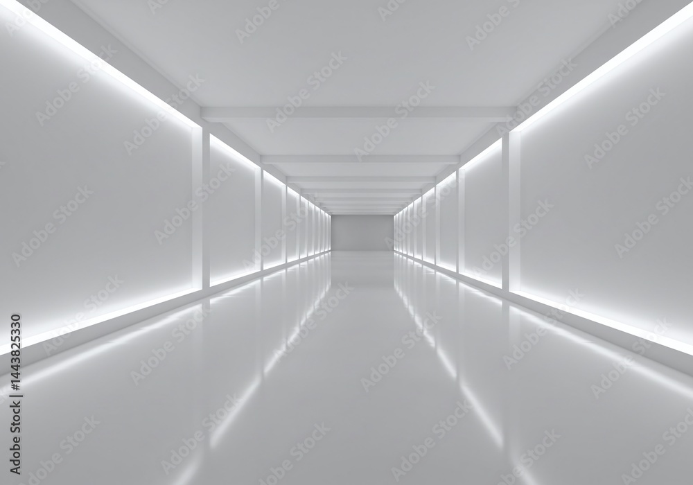 Obraz premium Modern White Corridor with LED Lighting