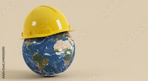 Protecting Earth Concept with a Safety Helmet on Globe