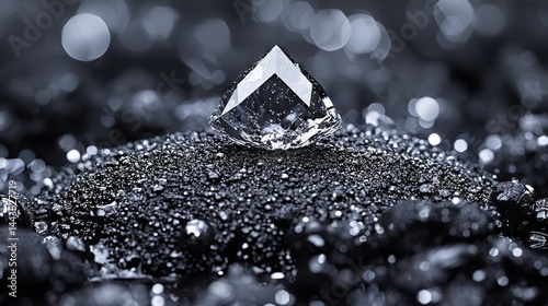 Sparkling diamond atop a pile of coarse black rocks