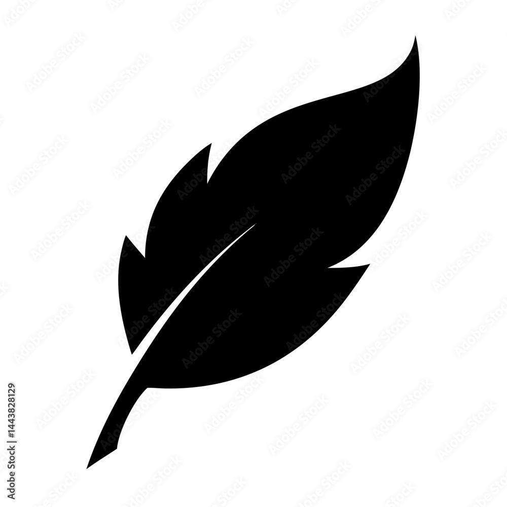 Black feather illustration vector graphic design element for nature and writing concepts symbol art
