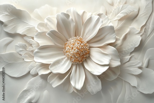 Ornate, white flower sculpture in a decorative design.