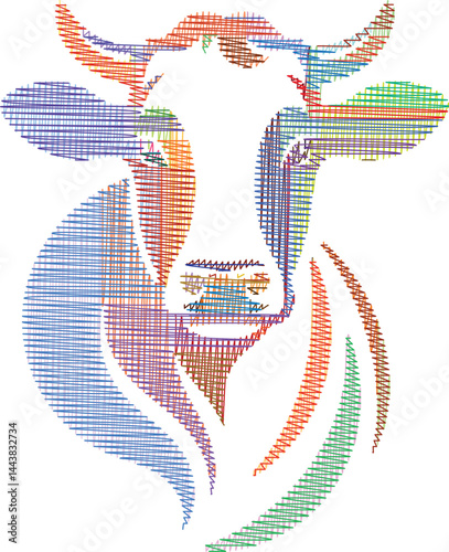 Illustration of a cow's head with artistic line patterns