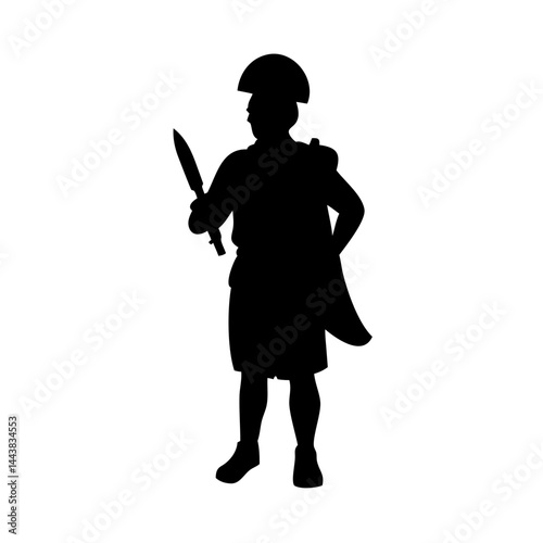 Silhouette of roman soldier with sword vector illustration for history and military design projects