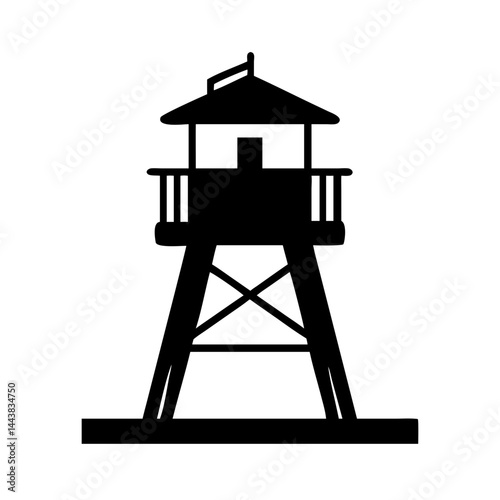 Silhouette of lifeguard tower coastal watch security station beach safety observation point