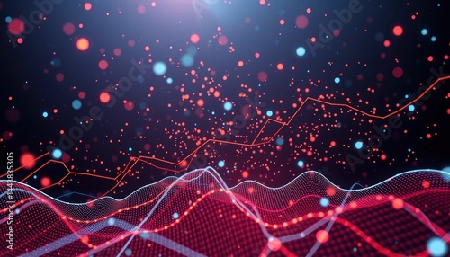 Abstract Financial Graph Visualizations with Data Analysis and Futuristic Networking Connectivity, Represents Stock Market Growth