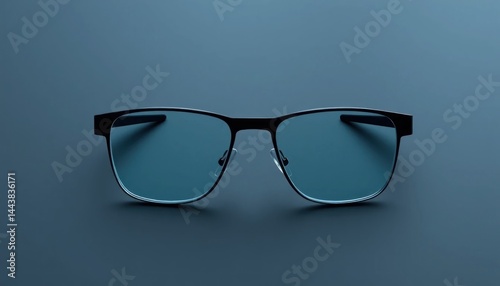 Sleek Eyewear: Modern Frames with Reflective Lenses on a Plain Blue Backdrop, Contemporary Style for Vision Correction