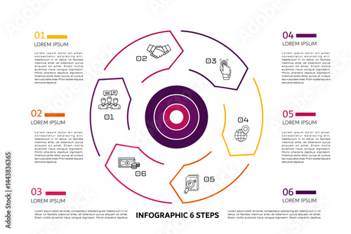Vector circle circular arrows infographic, cycle diagram, presentation chart. Business concept with 6 options, parts, steps, processes. Vector Eps	
