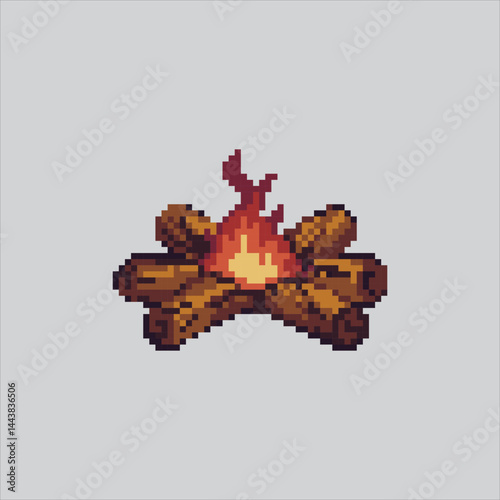 Pixel art illustration Wood Bonfire. Pixelated Night Bonfire. Wood Night Party Bonfire Icon pixelated for the pixel art game and icon for website and video game. old school retro.