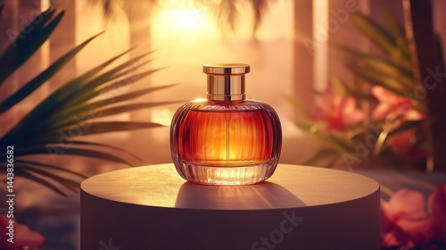 Golden hour perfume, tropical setting