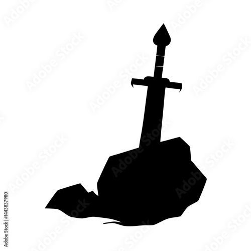 Sword in the stone vector graphic, excalibur illustration, arthurian legend silhouette, mythic weapon