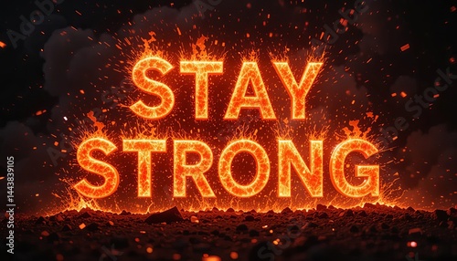 Fiery stay strong text effect with sparks and dark background in a motivational image design style