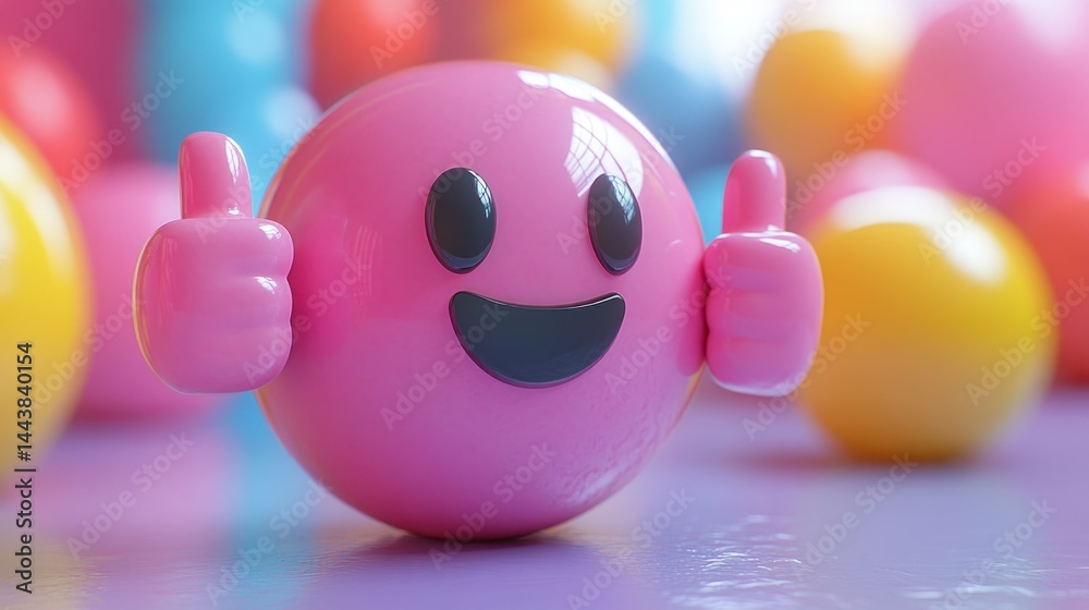 Happy pink emoji with thumbs up