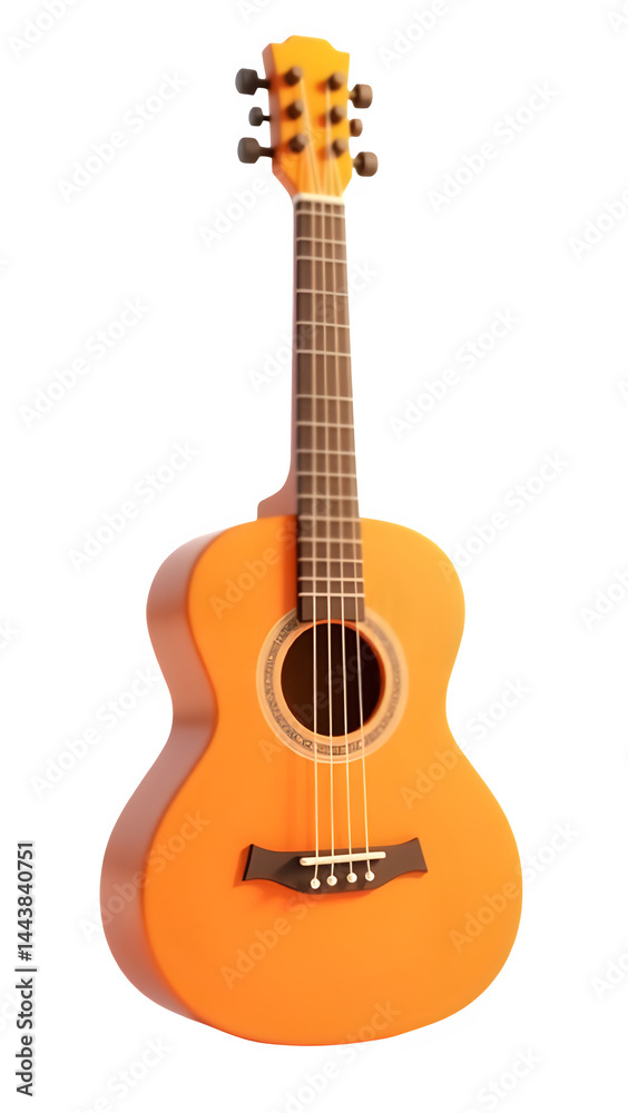Fototapeta premium 3D illustration of an orange acoustic guitar with realistic details, isolated on transparent background, perfect for music themes