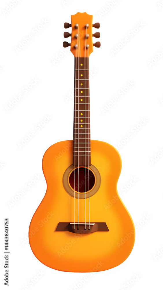 Obraz premium 3D illustration of an orange acoustic guitar with realistic details, isolated on transparent background, perfect for music themes