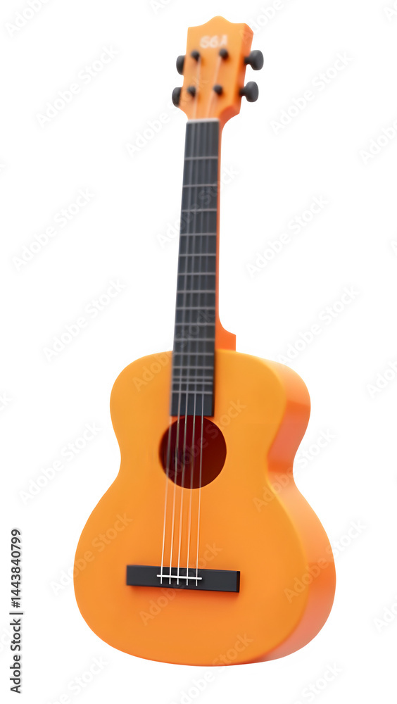 Obraz premium 3D illustration of an orange acoustic guitar with realistic details, isolated on transparent background, perfect for music themes