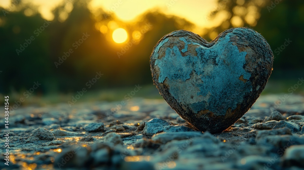 Fototapeta premium Heart-shaped rock at sunset